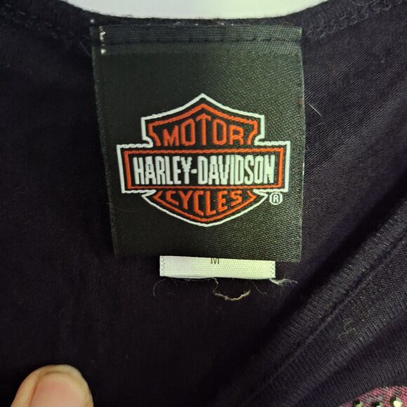 Harley Davidson Women's Graphic T-Shirt Skull Studded Sparkly Lacey Size M - Picture 3 of 10